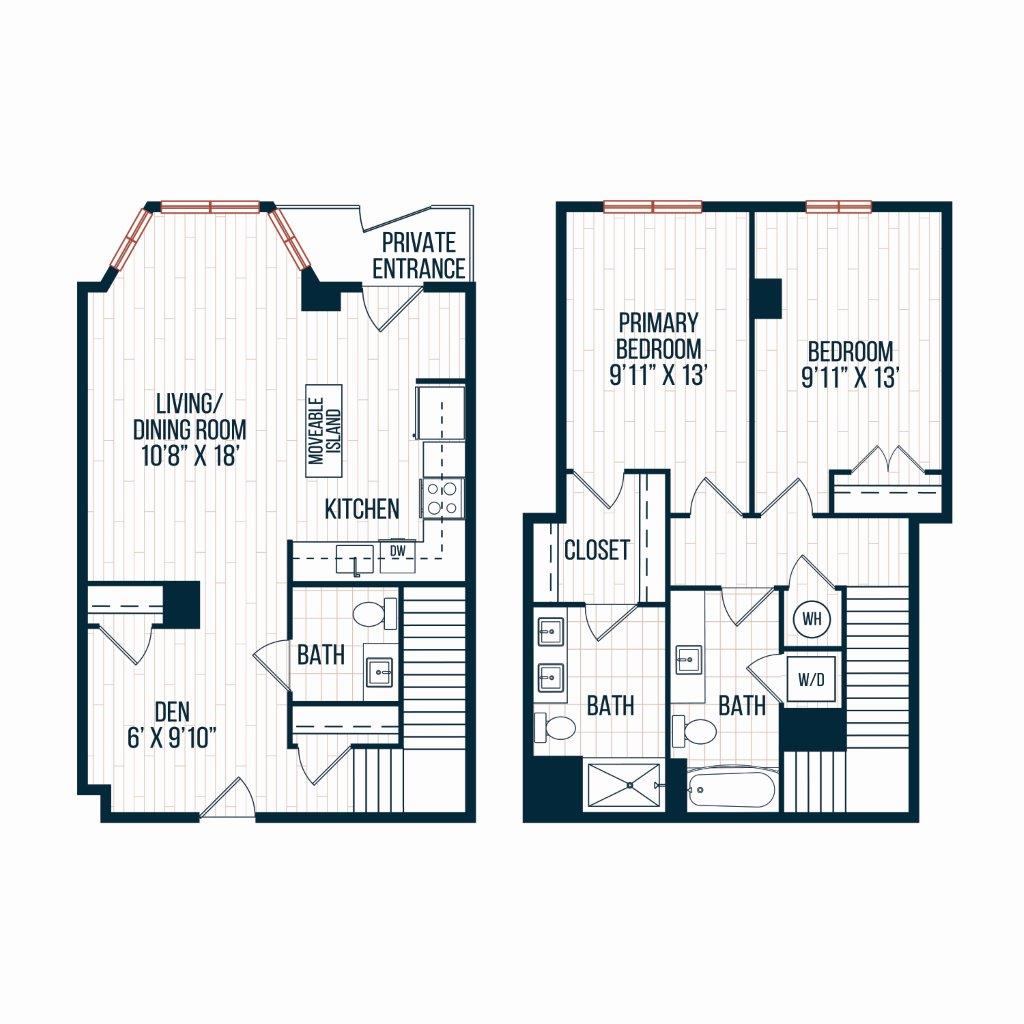Capitol Rose Luxury Apartments in Washington, DC E1 Townhome Floor Plan
